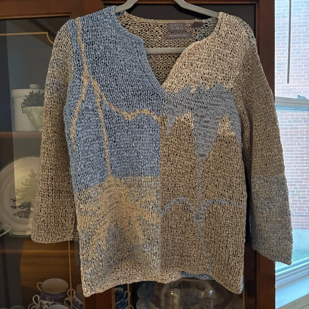 Sigrid Olsen Hand Knit Silk V Neck Sweater Size XS - Picture 1 of 7
